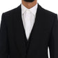 Elegant Black Wool 3-Piece Slim Fit Suit