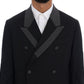 Elegant Black Double Breasted Wool Suit