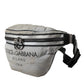 Silver Black Nylon Leather Logo Waist Fanny Pack Bag
