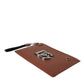 Brown Calfskin Leather DG Logo Pouch Wrist Strap Bag