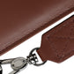 Brown Calfskin Leather DG Logo Pouch Wrist Strap Bag