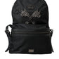 Black Nylon Crown Embellished Backpack Bag