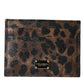 Brown Leather Leopard Logo Plaque Women Cardholder Wallet