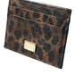 Brown Leather Leopard Logo Plaque Women Cardholder Wallet