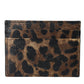 Brown Leather Leopard Logo Plaque Women Cardholder Wallet