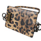 Brown Leather Leopard Print Logo Plaque Cardholder Wallet