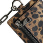 Brown Leather Leopard Print Logo Plaque Cardholder Wallet