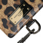 Brown Leather Leopard Print Logo Plaque Cardholder Wallet