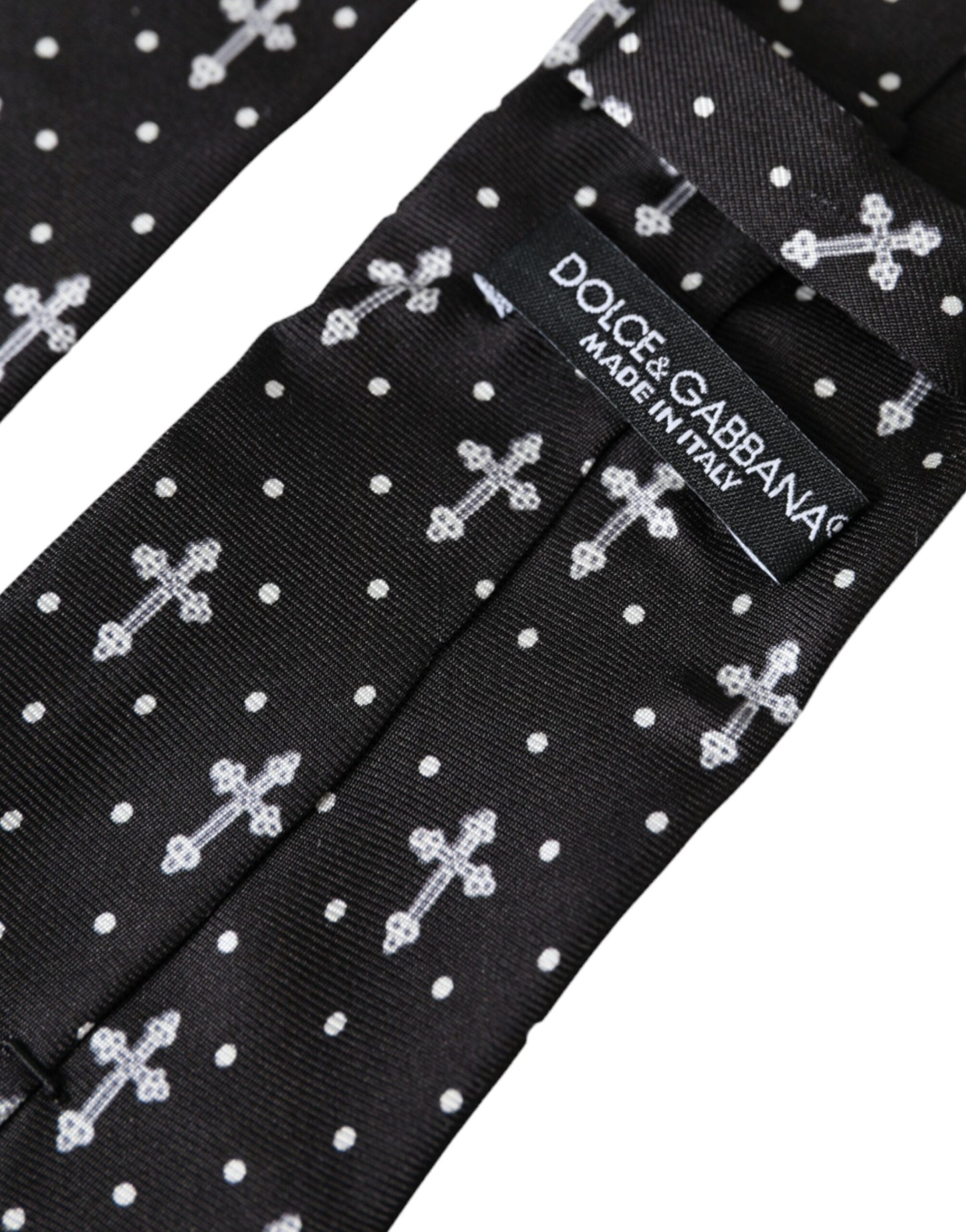 Black White Cross Silk Adjustable Tie