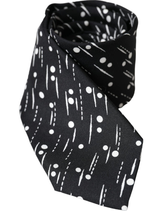 Black Dotted 100% Silk Adjustable Tie