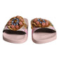 Pink Brocade Crystal Sandals Slides Beachwear Shoes