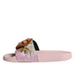 Pink Brocade Crystal Sandals Slides Beachwear Shoes