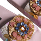 Pink Brocade Crystal Sandals Slides Beachwear Shoes