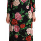Black Floral Print Silk Long Maxi Gown Dress