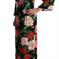Black Floral Print Silk Long Maxi Gown Dress