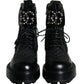 Black Quilted Crystal DG Logo Men Boots Shoes