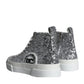 Silver White Sequined High Top Sneakers Shoes