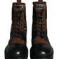 Brown Suede Camouflage Leather Combat Boots Shoes