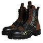 Brown Suede Camouflage Leather Combat Boots Shoes