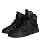 Black Leather High Top Logo Sneakers Shoes