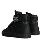 Black Leather High Top Logo Sneakers Shoes