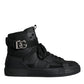Black Leather High Top Logo Sneakers Shoes