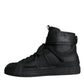Black Leather High Top Logo Sneakers Shoes