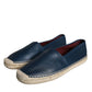 Blue Leather Leather Espadrille Flats Shoes