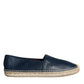 Blue Leather Leather Espadrille Flats Shoes