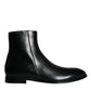 Black Calf Leather Men Ankle Boots Shoes