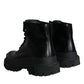 Black Lace Up Mid Calf Boots Men Shoes