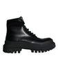 Black Lace Up Mid Calf Boots Men Shoes