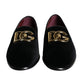 Black Velvet Cotton Logo Loafers Dress Shoes