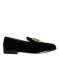 Black Velvet Cotton Logo Loafers Dress Shoes