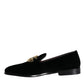 Black Velvet Cotton Logo Loafers Dress Shoes