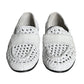 White Woven Leather Slip On Loafers Men Shoes