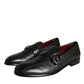 Black Leather Logo Loafers Men Dress Shoes