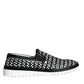 Black White Weaved Slip On Men Loafers Shoes