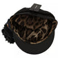 Black Leather Crystal Beads Gold Ribbon Fiddler Cap