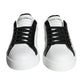 White Black Leather Crown Milano Sneakers Shoes