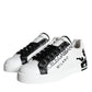 White Black Leather Crown Milano Sneakers Shoes