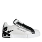 White Black Leather Crown Milano Sneakers Shoes