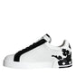 White Black Leather Crown Milano Sneakers Shoes