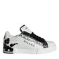 White Black Leather Crown Milano Sneakers Shoes