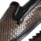 Brown Black Leather Weaved Men Loafers Shoes