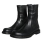 Black Horse Leather Mid Calf Boots Men Shoes