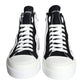 White Black Cotton Logo High Top Sneaker Shoes