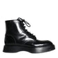 Black Leather Lace Up Ankle Boots Men Shoes