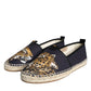 Black Cotton Leopard Slip On Espadrilles Shoes