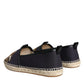 Black Cotton Leopard Slip On Espadrilles Shoes